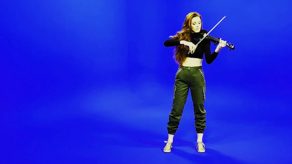 Blue Screen Music Video Girl plays the violin on blue screen in the Infinity Cove for a music video in Manchester
